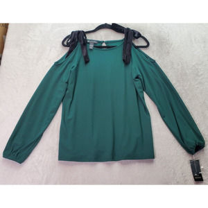 INC International Concepts Blouse Top Womens Size XS Green Cold Shoulder Sleeve‎